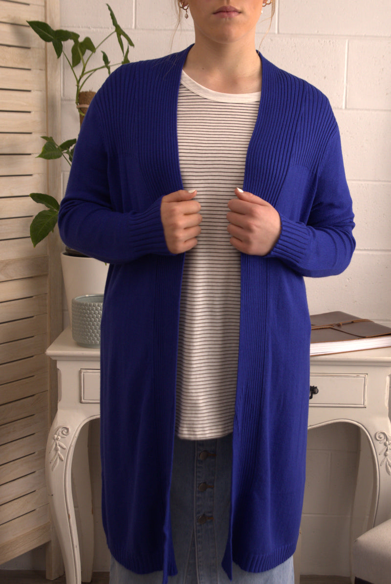 Beck Long Line Open Front Ribbed Cardigan.         Lots Of Colour's Available