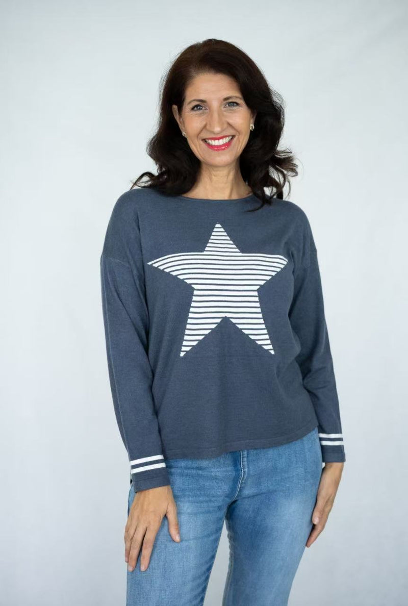 Olivia Stripe Star Print Knit Jumper