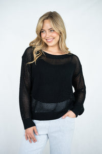 Rhea Crochet Knit Jumper.  Black Green