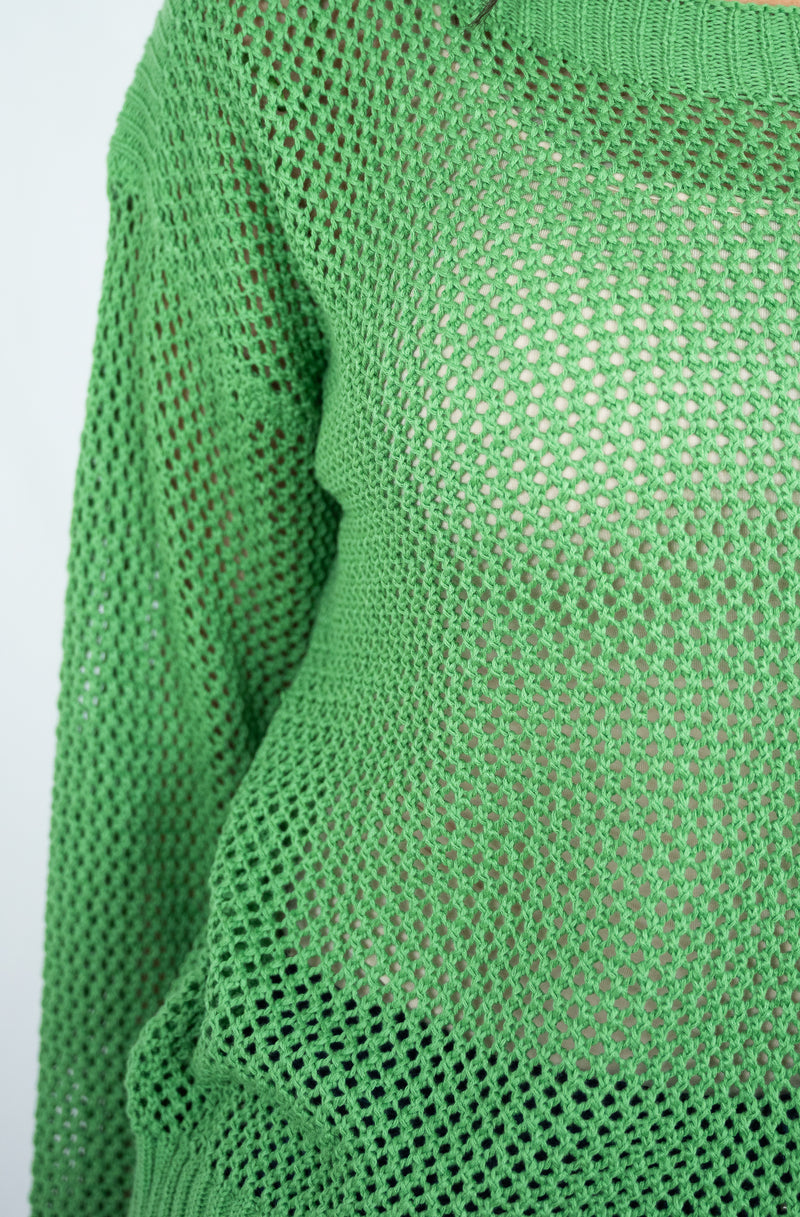 Rhea Crochet Knit Jumper.  Black Green