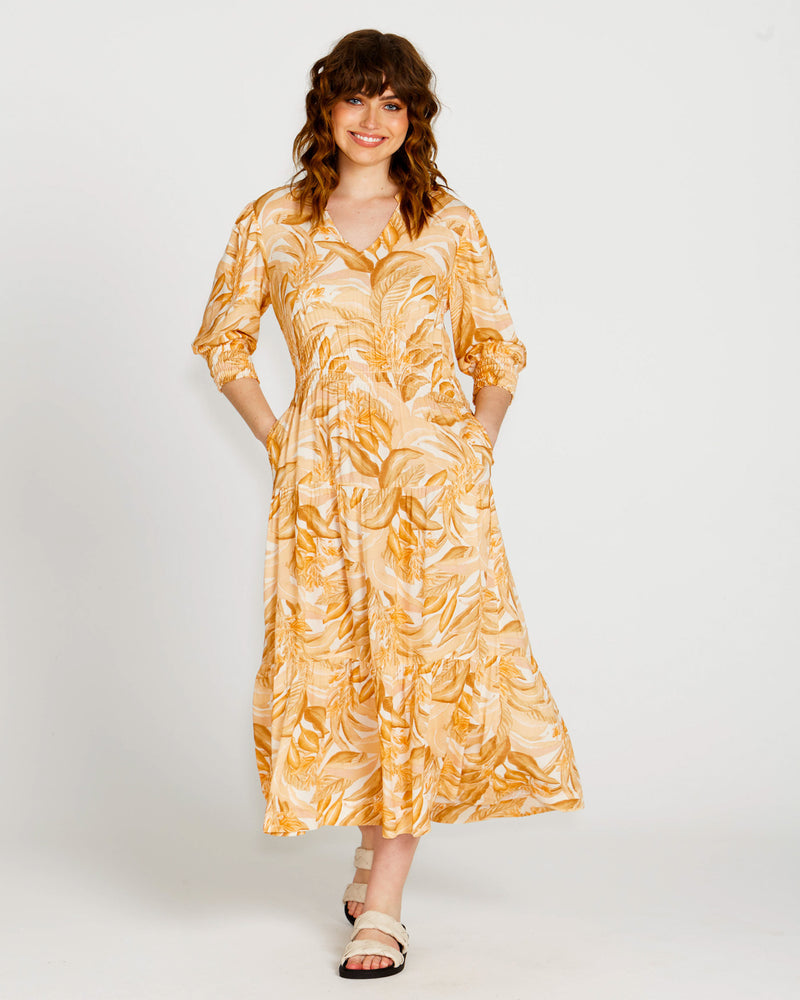Portia Midi Flowy Dress - Palm Springs Yellow