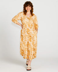 Portia Midi Flowy Dress - Palm Springs Yellow