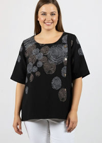 Lea Abstract Button Detail Top – Black