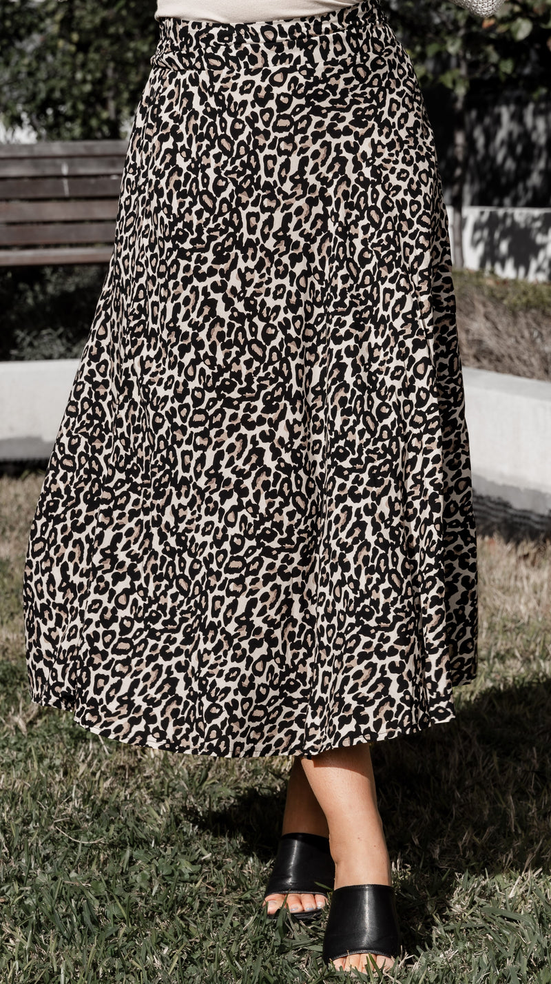 Penny Leopard Print Midi Skirt