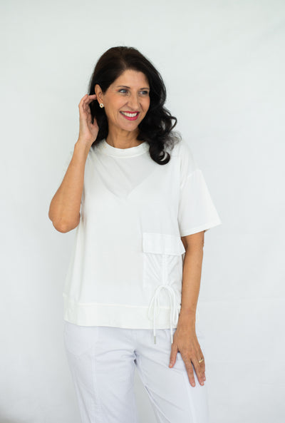 Roman Drawstring Pocket Top. Colours: Black and White