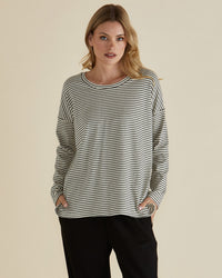 Brixley Long Sleeve Top - Black Stripe