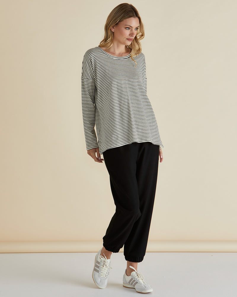 Brixley Long Sleeve Top - Black Stripe