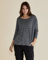 Milan 3/4 Sleeve Top- Charcoal Stripe