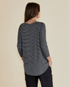 Milan 3/4 Sleeve Top- Charcoal Stripe