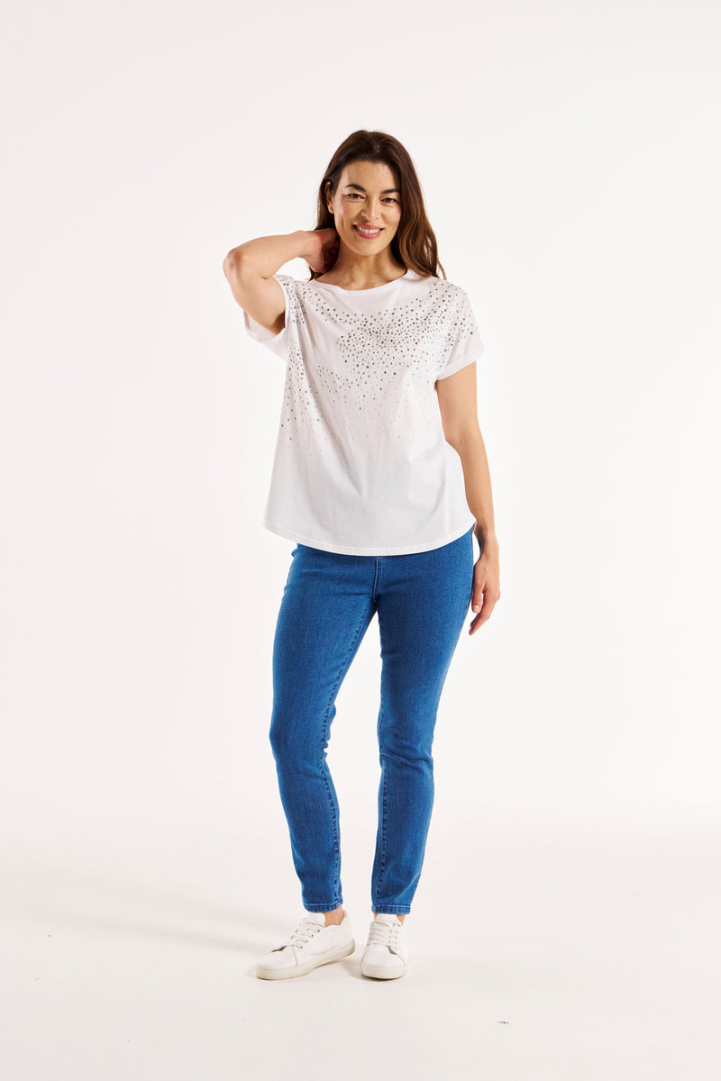 Hailey Short Sleeve Tee - White Studs