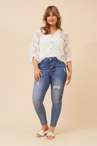 Azha Crochet Button Cardi