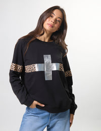 Stella + Gemma Classic Sweatshirt Silver Cross Leopard