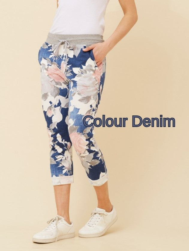 Jett Floral Jogger Pants. Denim and Blue