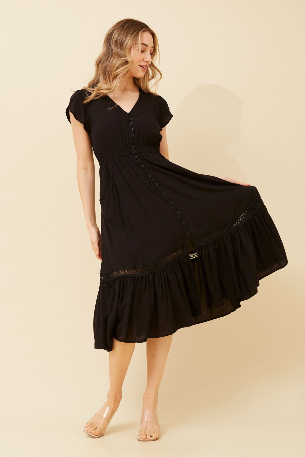 Megan Lace Trim Midi Dress