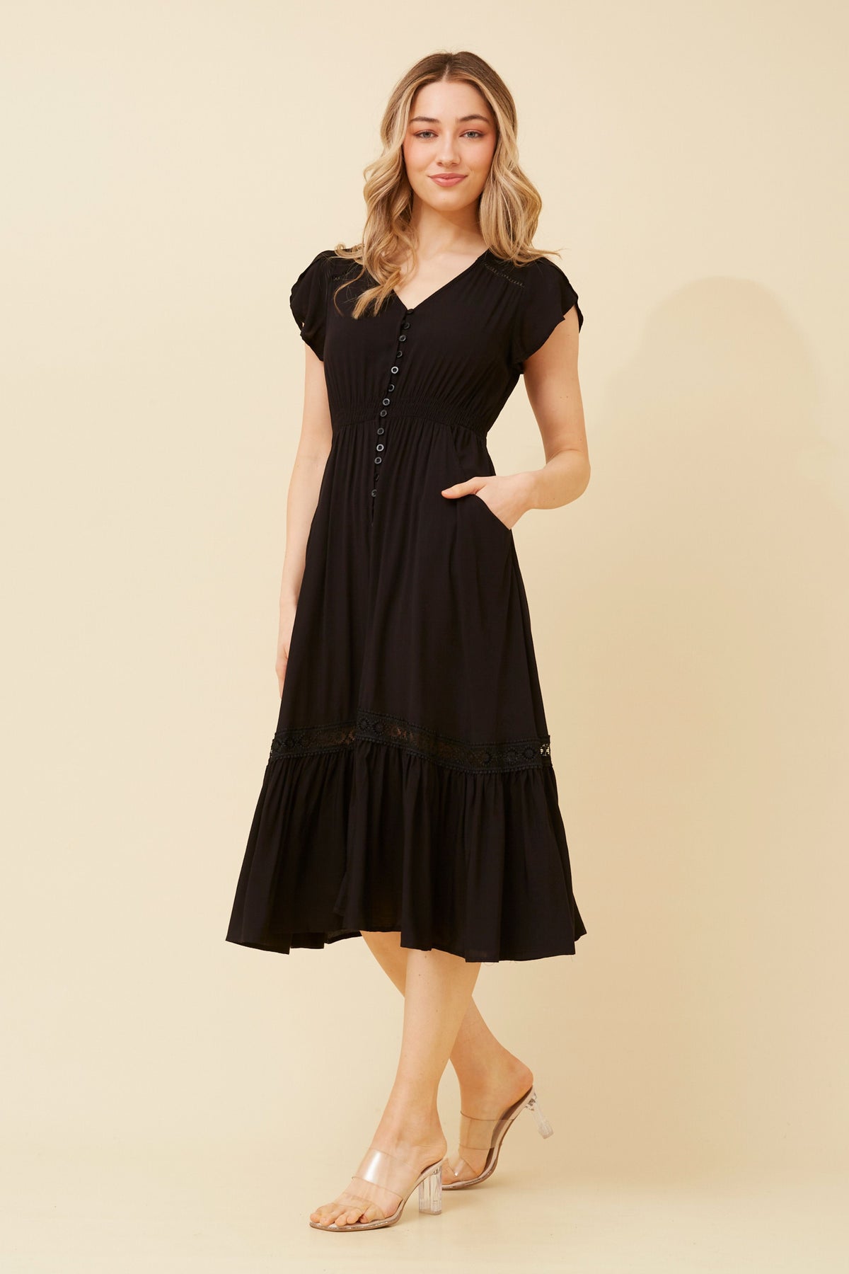 Megan Lace Trim Midi Dress