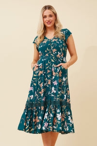 Megan Lace Trim Midi Dress -Floral