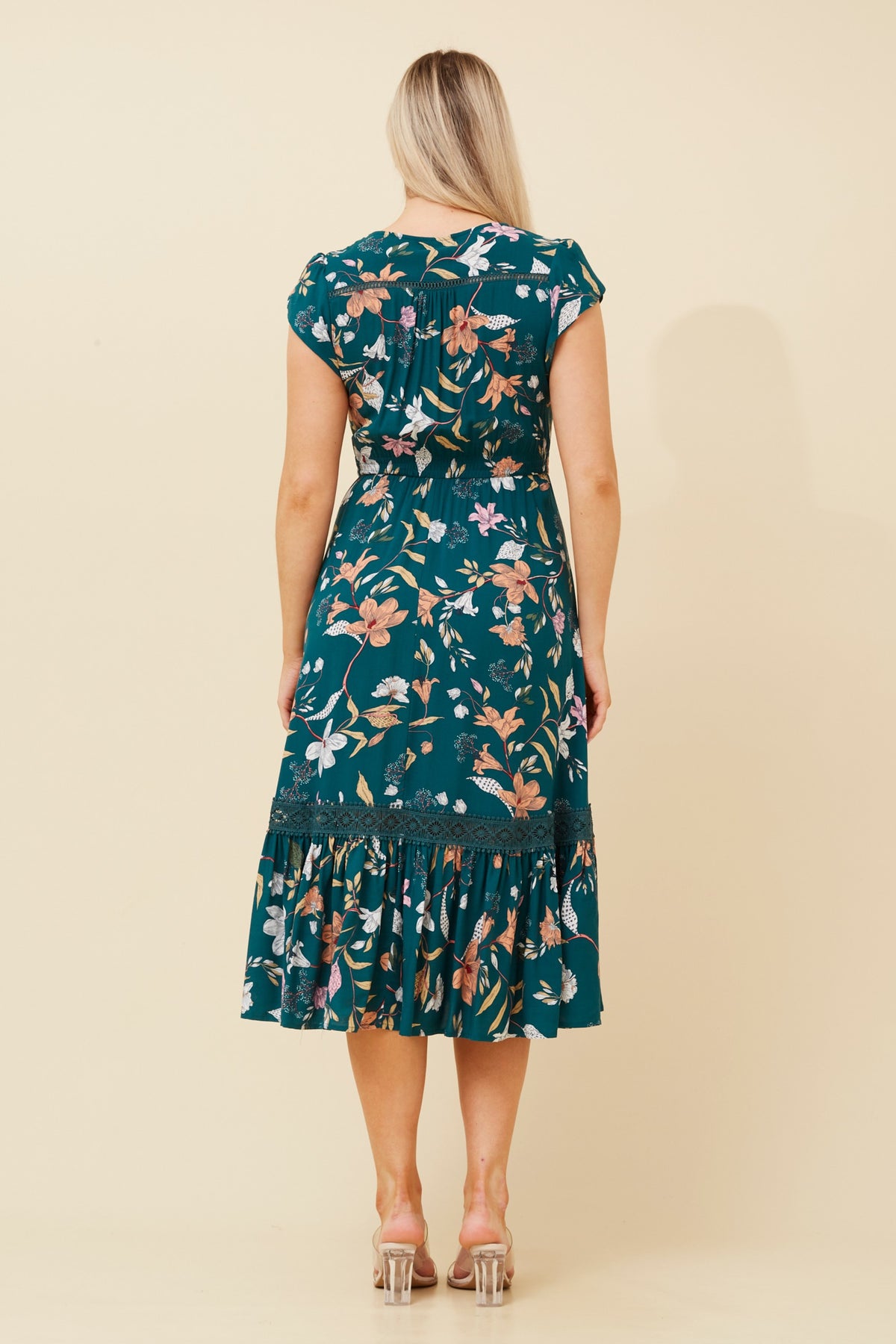 Megan Lace Trim Midi Dress -Floral