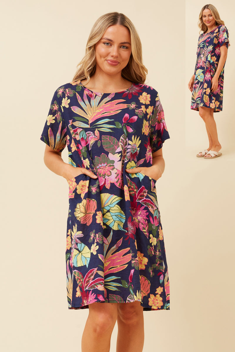 Trudy Floral Print Shift Dress Multi Navy