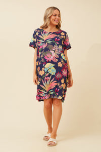 Trudy Floral Print Shift Dress Multi Navy