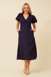 Gaby Midi Dress Navy and Rust