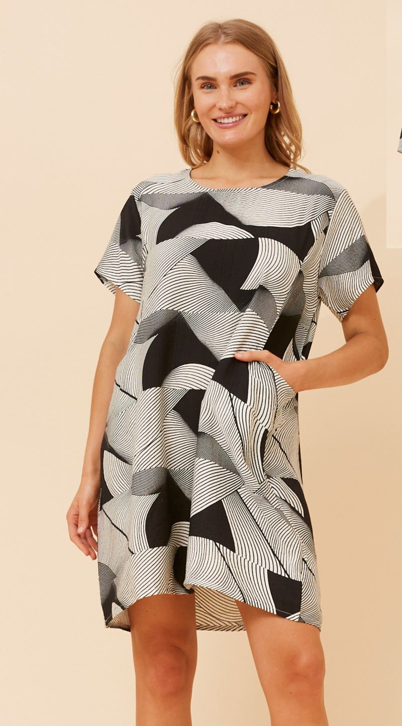 Trudy Shift Dress Abstract Multi Black