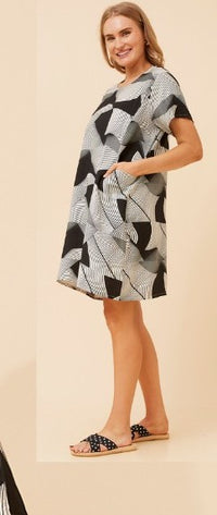Trudy Shift Dress Abstract Multi Black