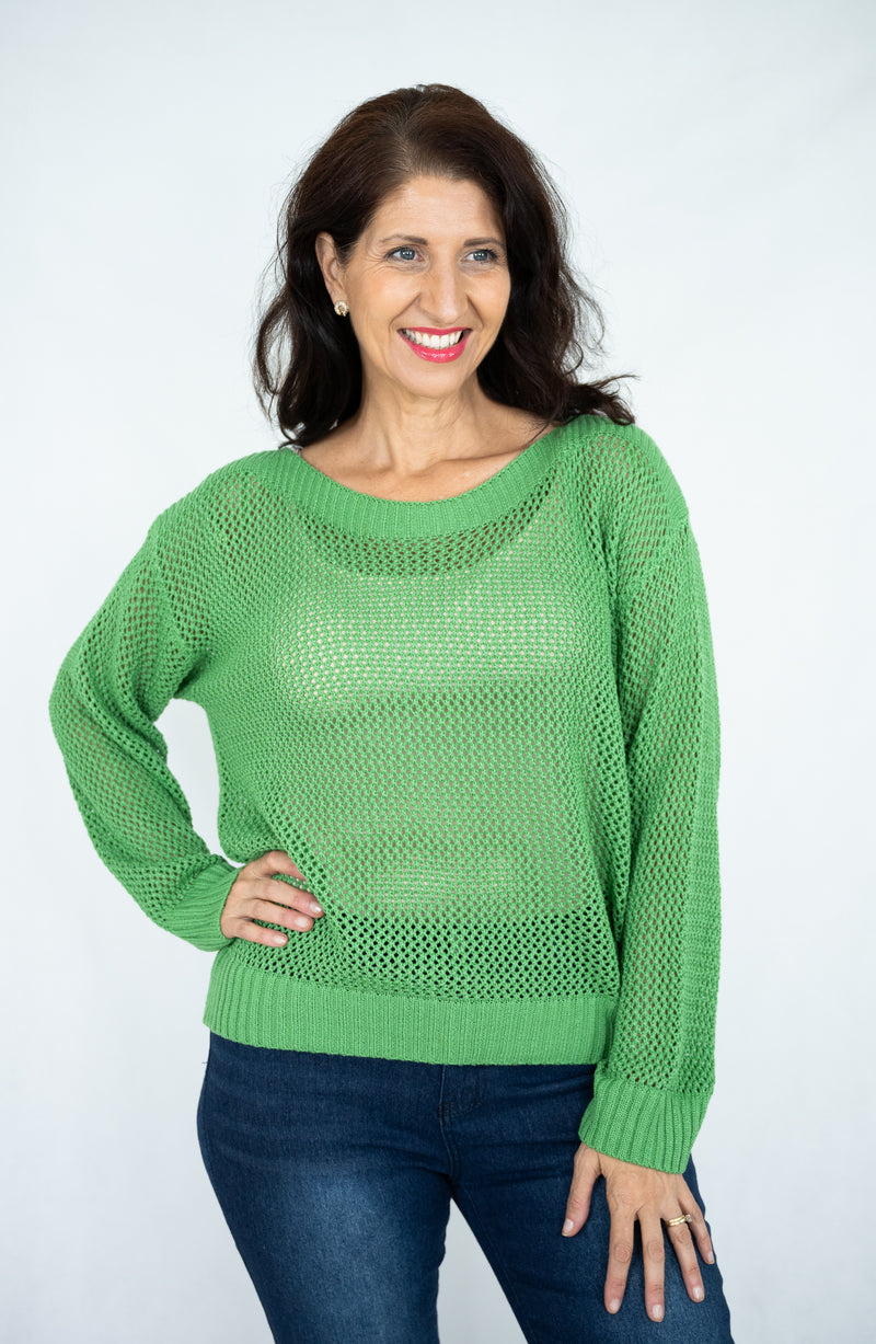 Rhea Crochet Knit Jumper.  Black Green