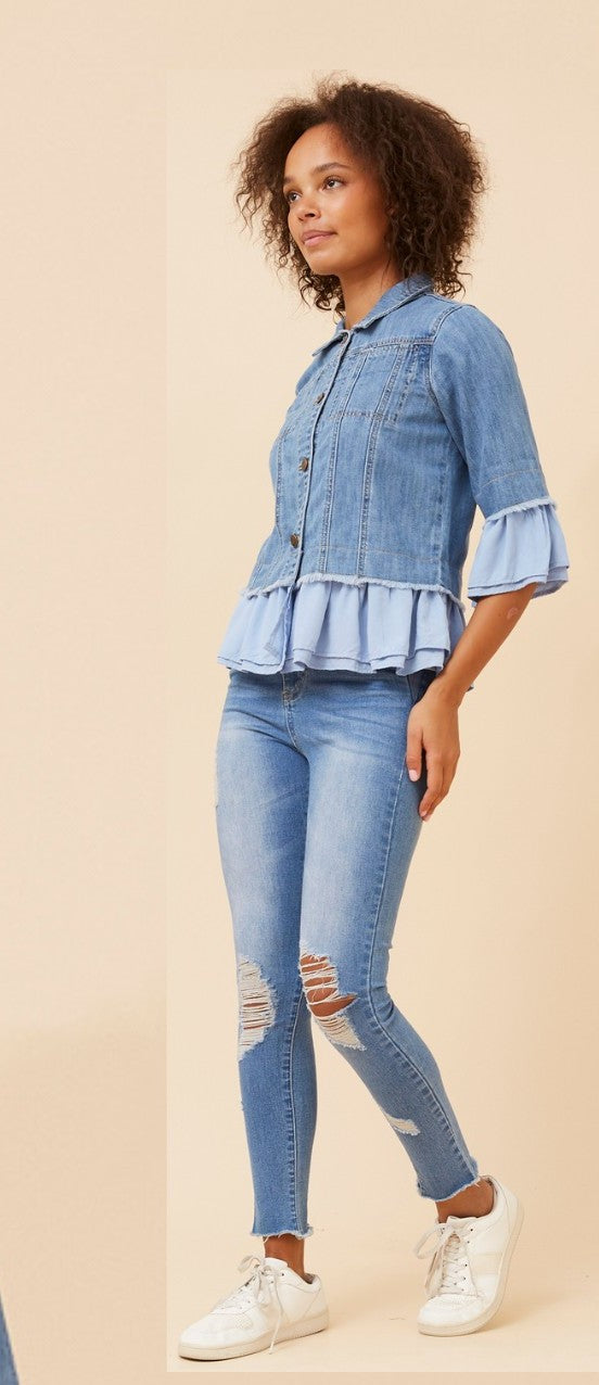 Gabbie Mid Denim Frill Jacket