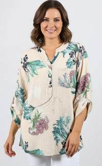 Jane Floral Breeze Top -Beige