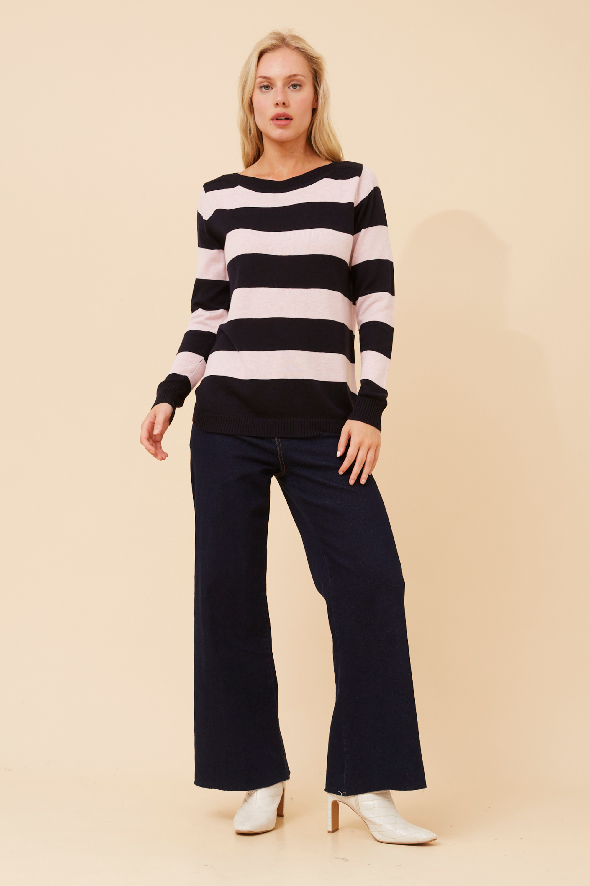 Dale stripe Jumper - Navy and pink stripe