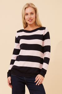 Dale stripe Jumper - Navy and pink stripe