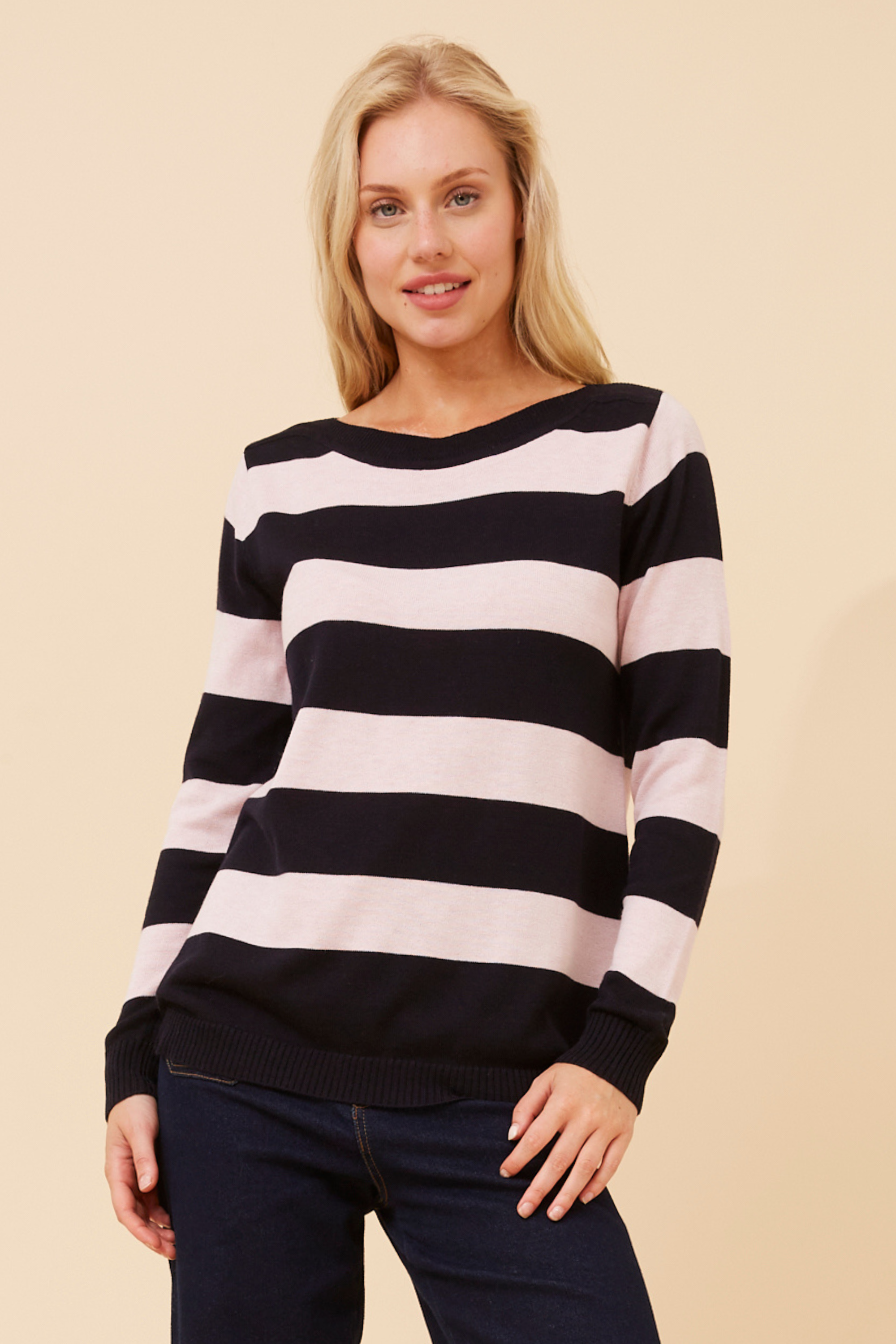 Dale stripe Jumper - Navy and pink stripe