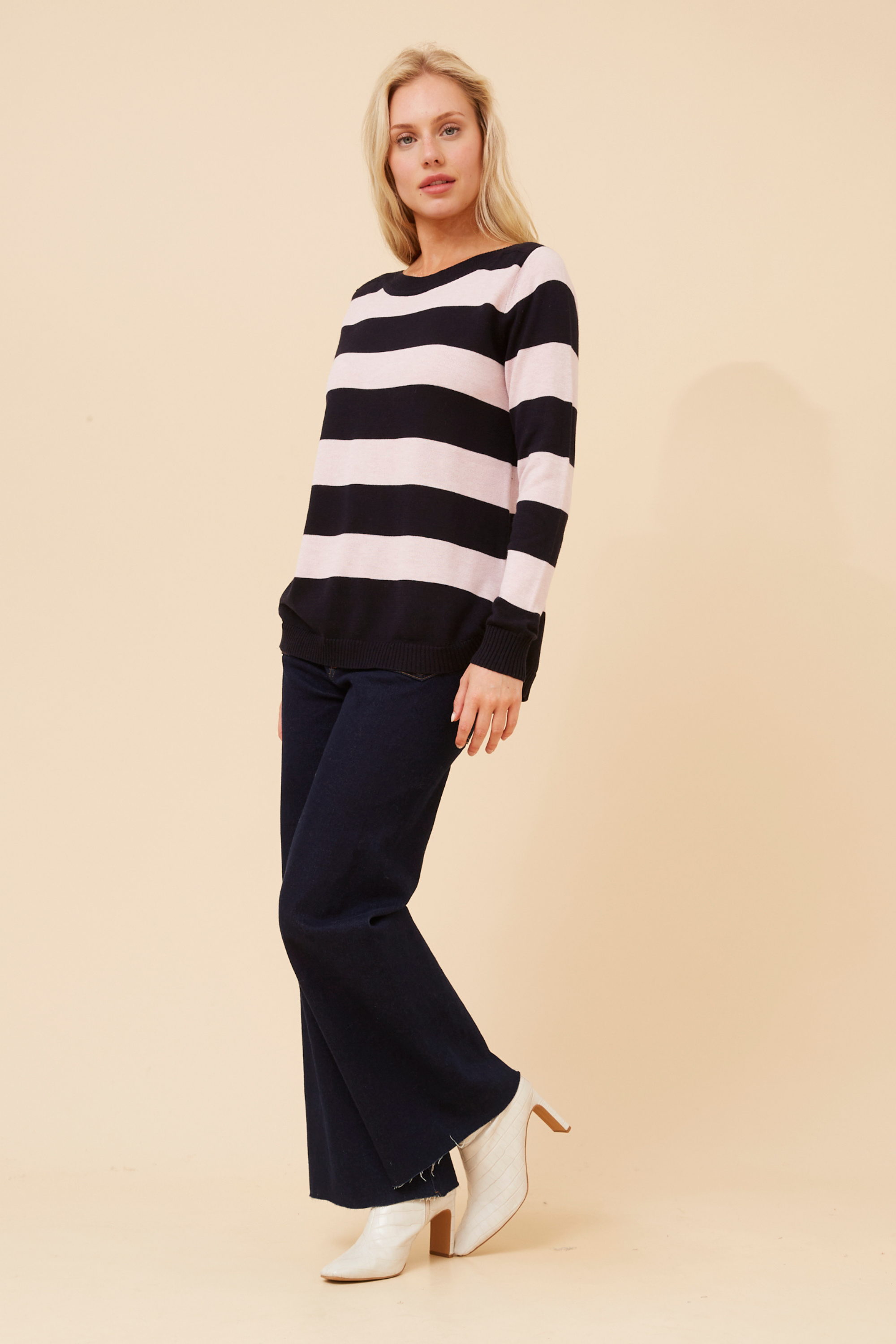 Dale stripe Jumper - Navy and pink stripe