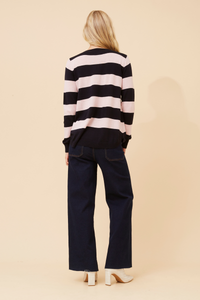 Dale stripe Jumper - Navy and pink stripe