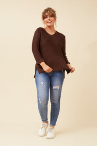 Carey Knit Jumper. White Sage Chocolate