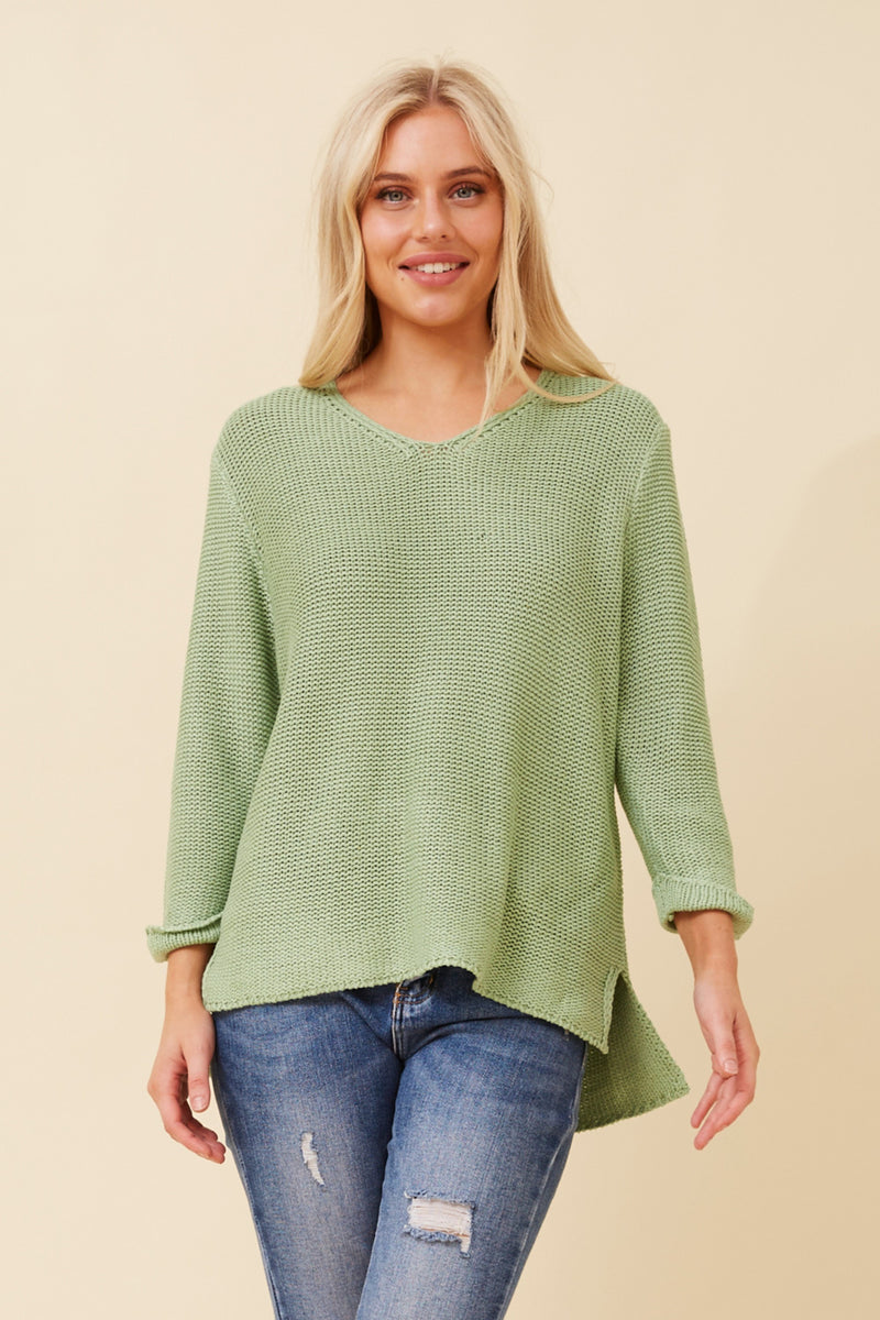 Carey Knit Jumper. White Sage Chocolate