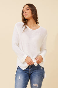 Carey Knit Jumper. White Sage Chocolate