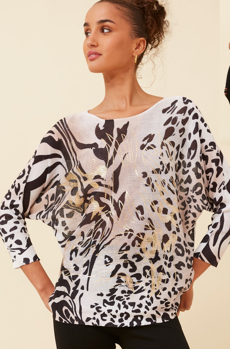 Kirby Knit Top - Gold Leopard Print