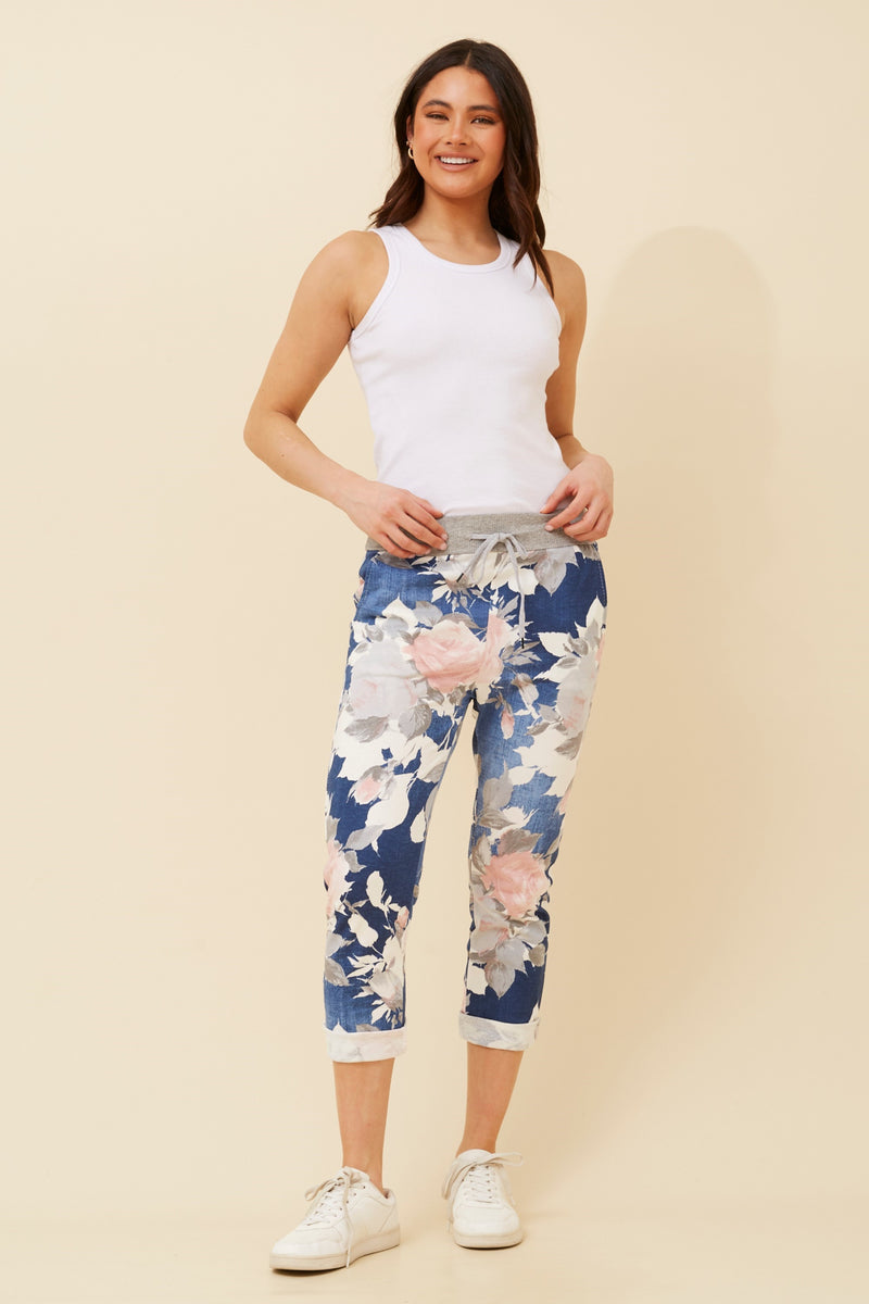 Jett Floral Jogger Pants. Denim and Blue