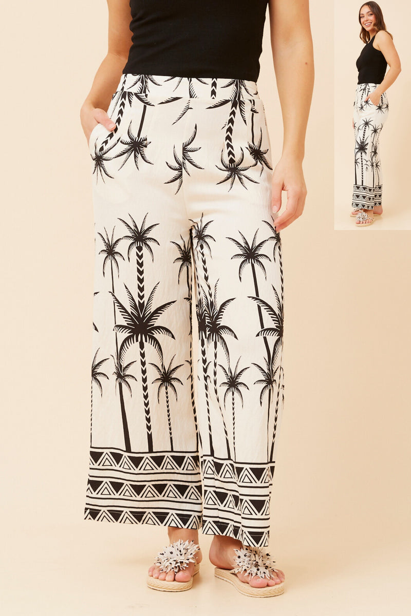 Sydney Wide-leg Pants Palm Print
