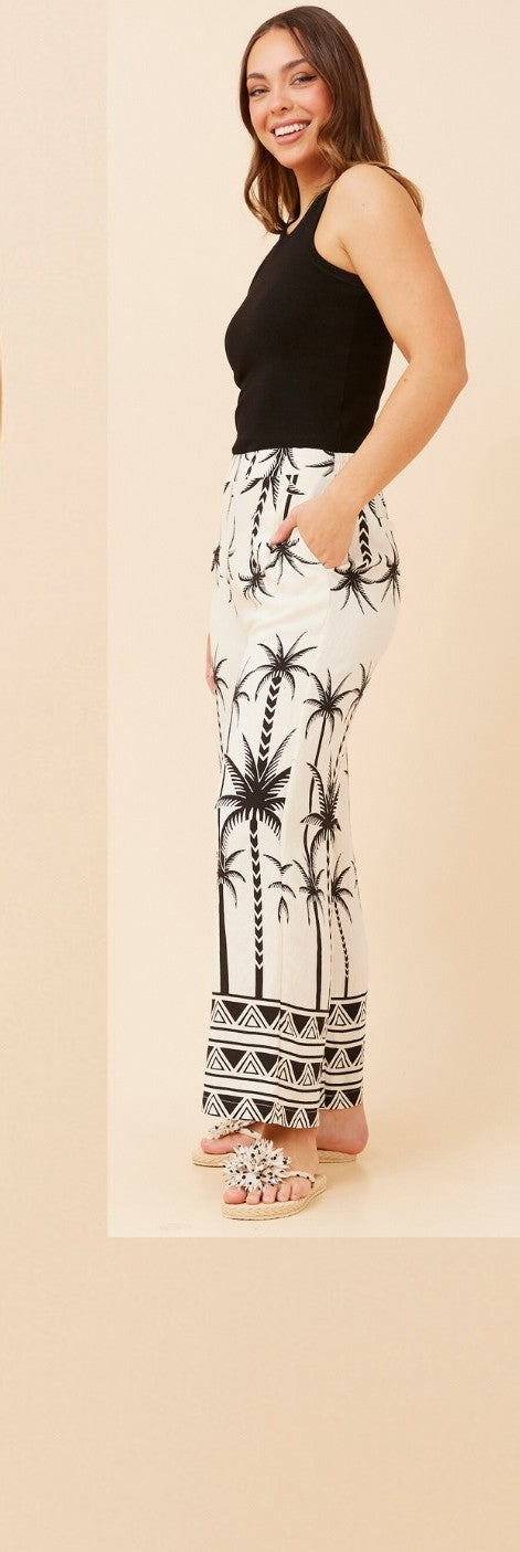 Sydney Wide-leg Pants Palm Print