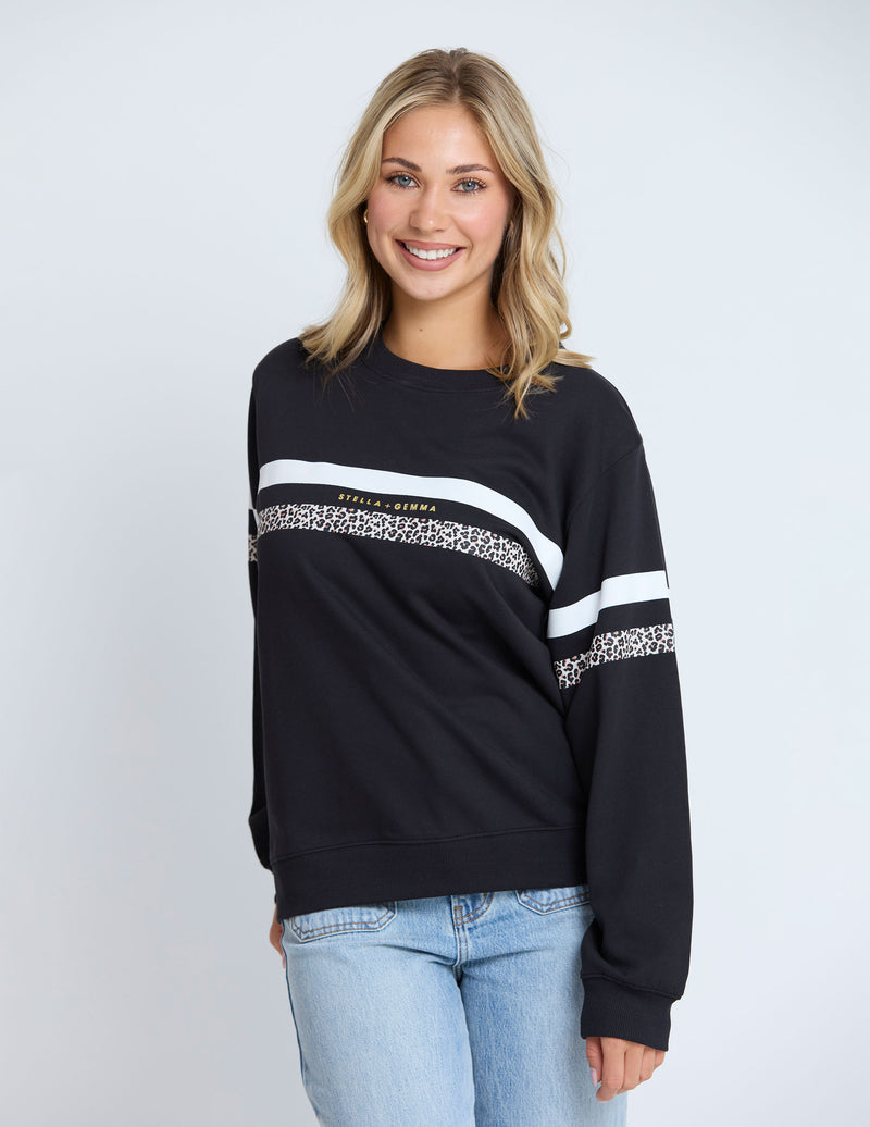 Stella + Gemma Sweat Stripe – Black with Leopard White Stripe