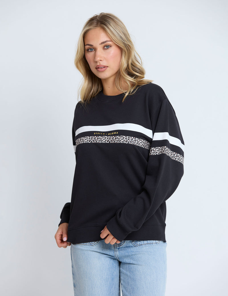 Stella + Gemma Sweat Stripe – Black with Leopard White Stripe