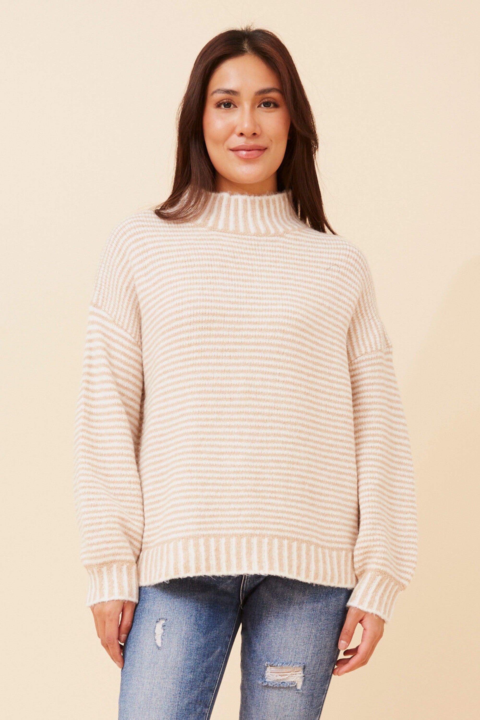 Avery Stripe Knit Jumper Camel