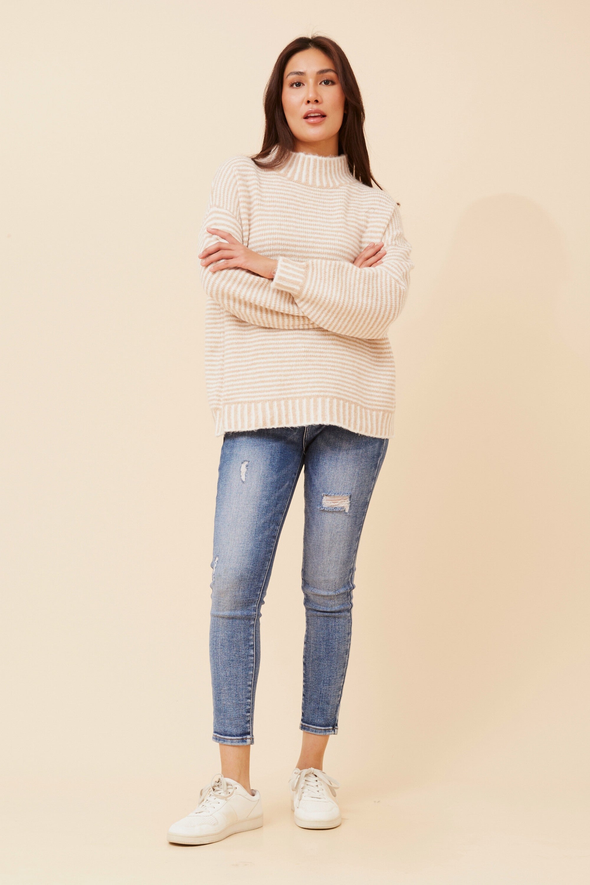 Avery Stripe Knit Jumper Camel