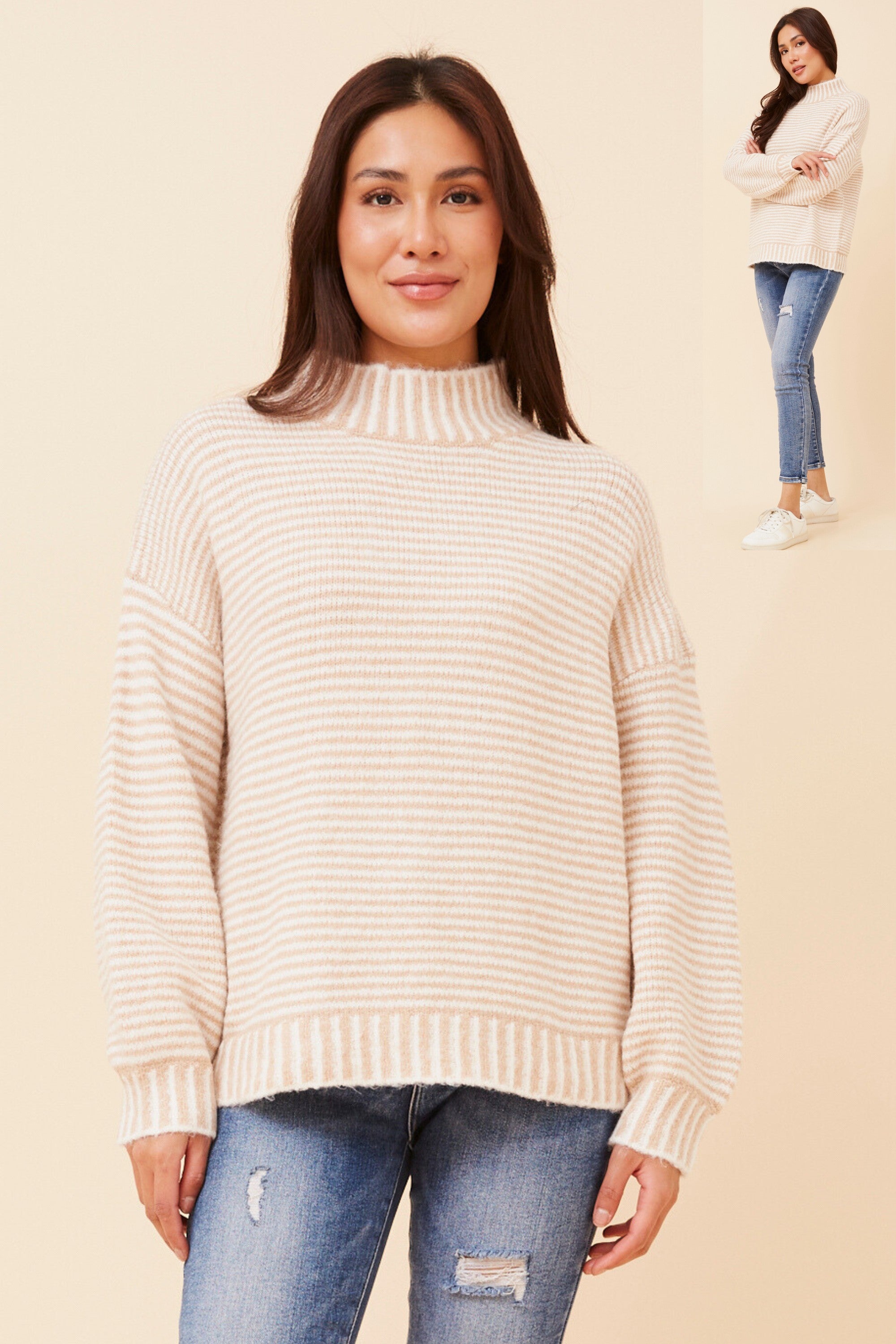 Avery Stripe Knit Jumper Camel