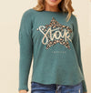 Paige Star Animal Print Top. Red dahlia and Green ash