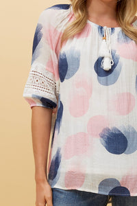 Laura Abstract Spot Print Peasant Top.