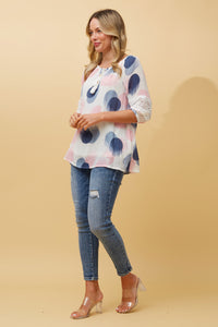 Laura Abstract Spot Print Peasant Top.