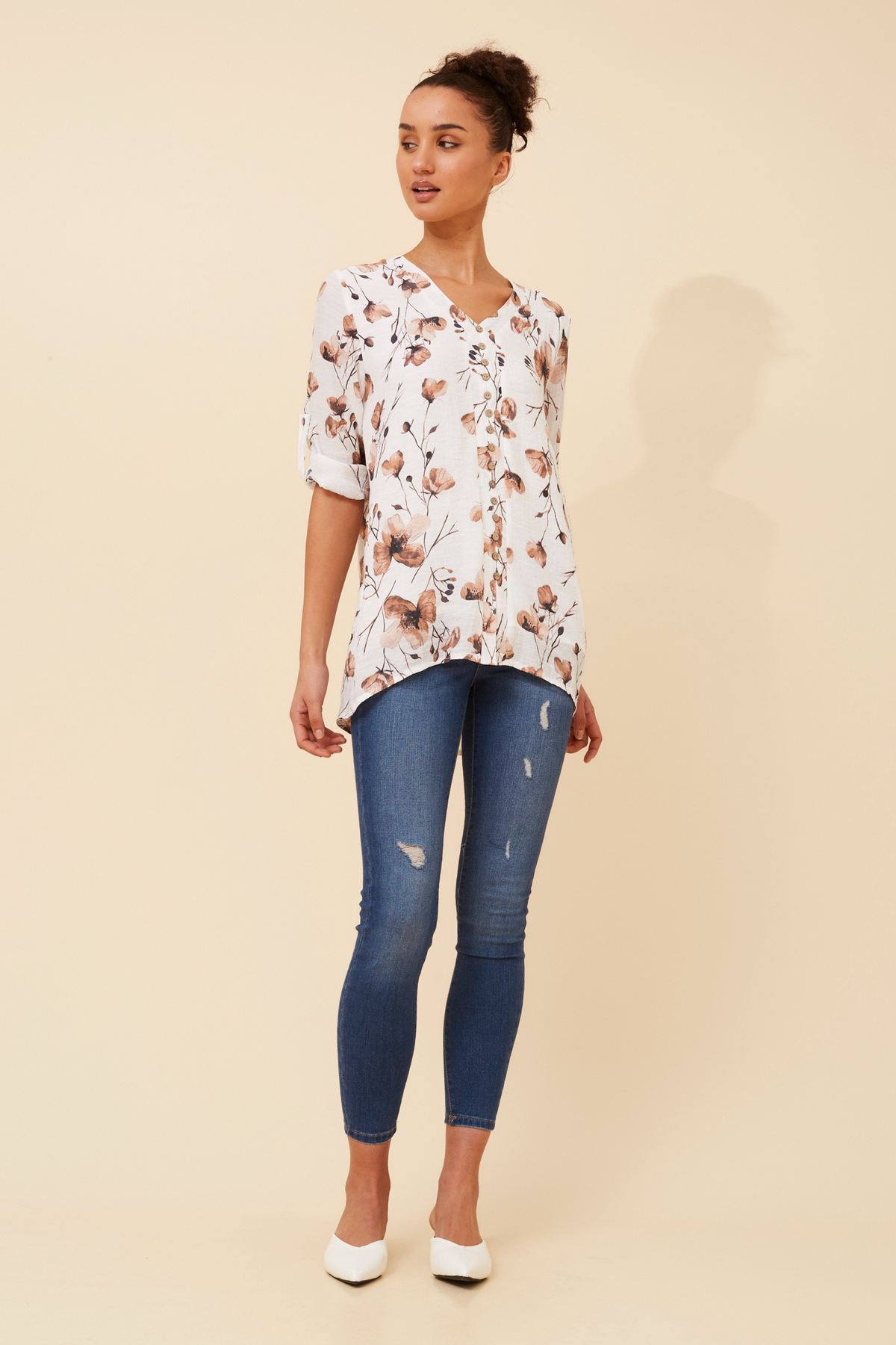 Joy Floral Button Detail Top